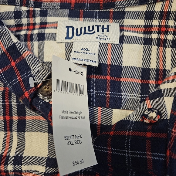 NWT Duluth Trading Co red, white and blue Free Swingin relaxed fit flannel 4xl - Picture 3 of 8
